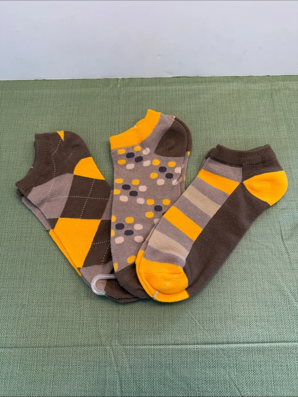 Men's Argyle & Patterned Ankle Socks - Yellow & Brown - Pack of 3